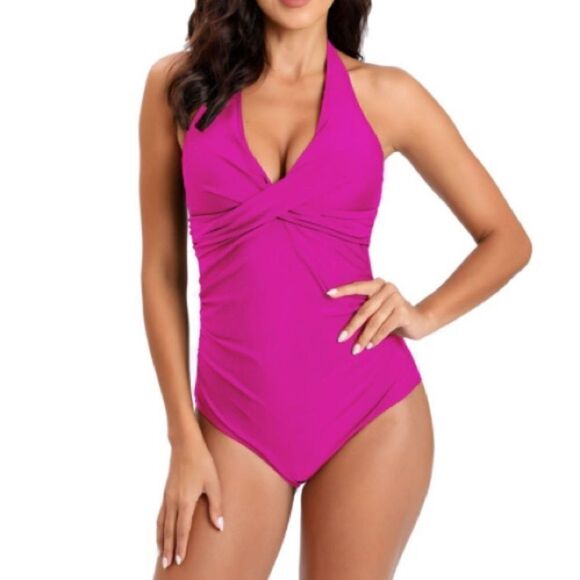 One Piece Fuchsia Hot Pink Swimsuit Size L - Picture 1 of 11